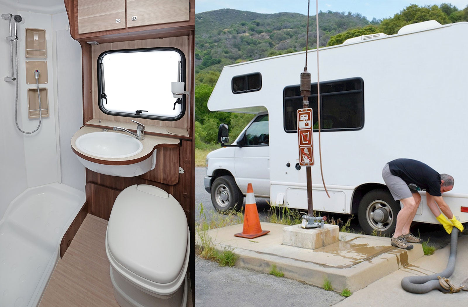 Portable RV/camper toilet and holding tank setup in Freeport, Illinois