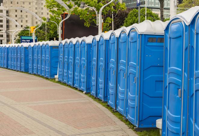 Seasonal porta potty units set up at a Freeport, Illinois venue